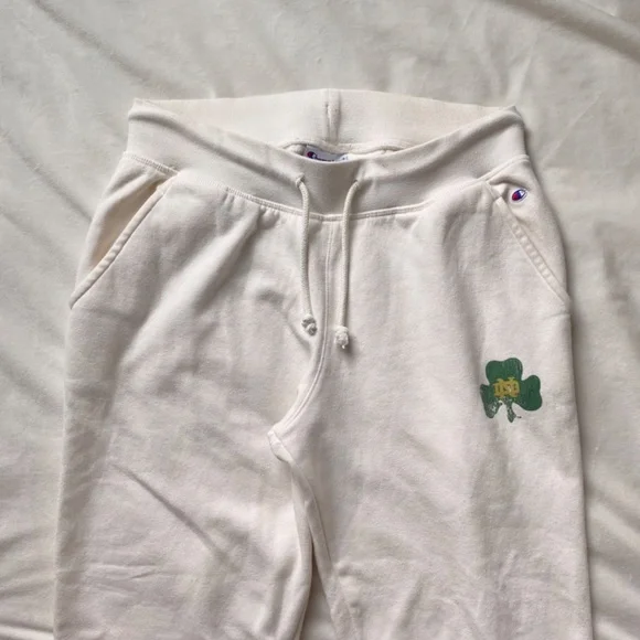 Notre Dame cream shamrock drawstring Champion sweatpants - Picture 3 of 7
